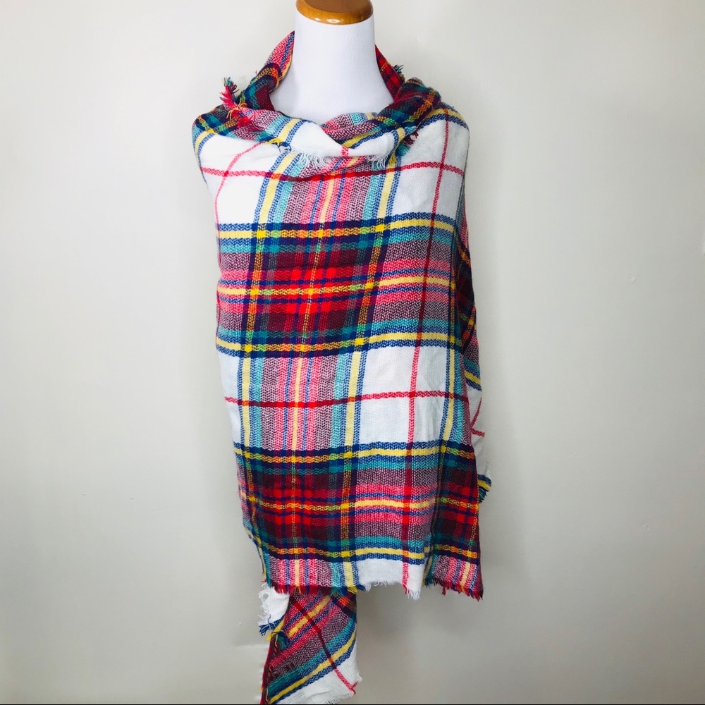 Plaid Scarf Wrap Red White